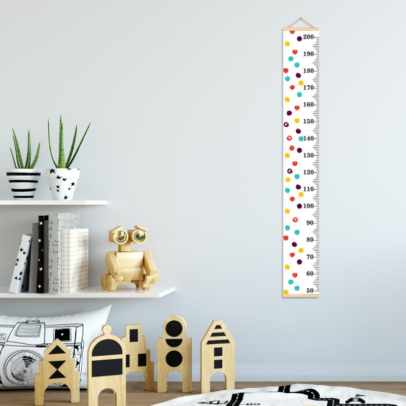 身長計 ベビー キッズ 子供用 身長測定 木製 ドット柄 油絵風 壁掛け ウォールデコ 子供部屋 寝室 リビ..
