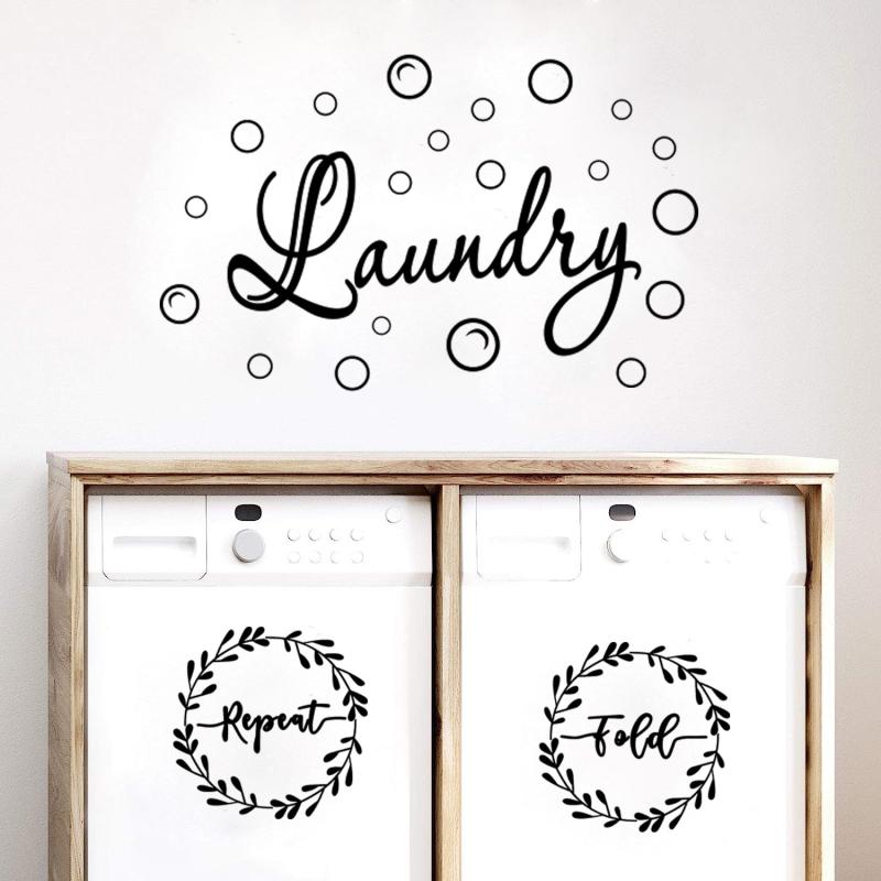 ウォールステッカー ランドリーデザイン 洗濯機 泡モチーフ PVC素材 貼ってはがせる 壁デコシール ラン..