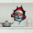 ウォールステッカー クリスマス サンタクロース カートゥーン キャラクター 破れた壁風 トリックアート リビング 寝室 子供部屋 玄関 店舗 デコレーション 飾り おしゃれ PVC製 簡単貼付
