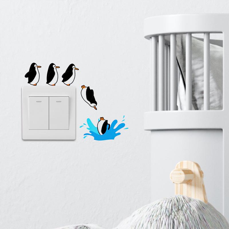 ウォールステッカー かわいいペンギン スイッチデコレーション 自己粘着 防水 PVC素材 リビング 浴室 ..