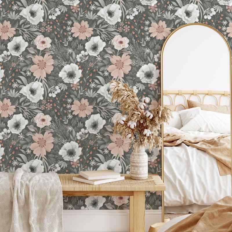 壁紙 子供部屋用 リビング 寝室 玄関 ボヘミアン 花柄 フラワーデザイン 栗色 ヨーロピアンクラシック 防水 防カビ 防汚 PVC シールタイプ 貼るだけ 簡単DIY ウォールデコレーション オールシーズン対応