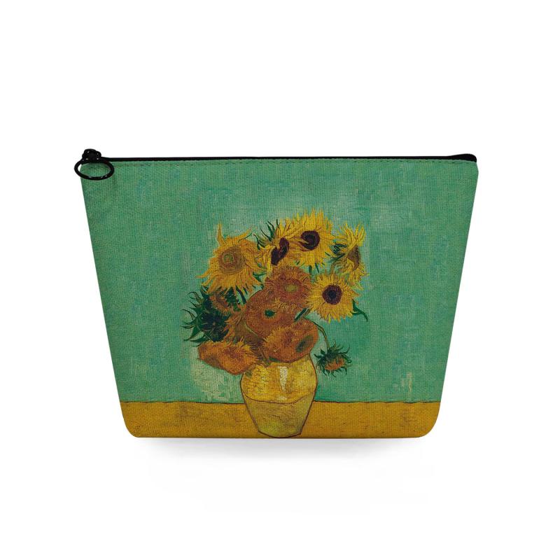 ポーチ 油絵 風景柄 アート風 リネン 麻製 トラベルポーチ 洗面用具入れ コスメポーチ 化粧品収納 小銭..