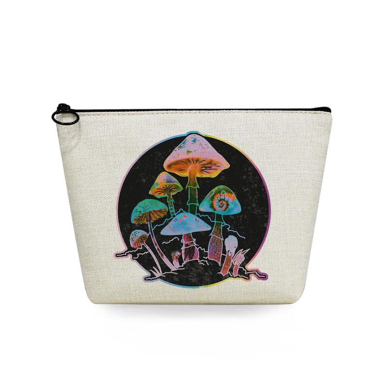 ポーチ きのこ柄 リネン 学生向け カジュアル おしゃれ トラベルポーチ コスメポーチ メイクポーチ ペ..