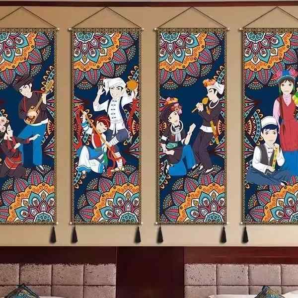 タペストリー チベット風 56民族スタイル エスニック 綿麻 壁掛け ウォールアート ホテル 民宿 旅館 リビング 寝室 背景飾り