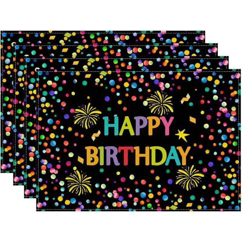 ランチョンマット テーブルマット ハッピーバースデー カラフル 春 パーティー お祝い ポリエステル アメリカンスタイル 食卓 ダイニング キッチン リビング(x4)