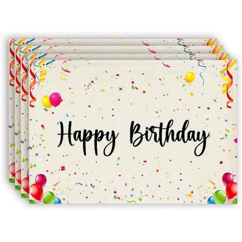 ランチョンマット 祝祭 誕生日 パーティー イベント 食卓 キッチン ダイニング リビング 商業施設 ポリエステル アメリカン 長方形 洗える(x4)