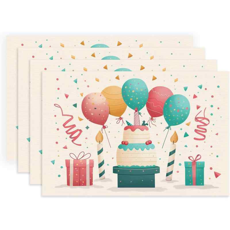 ランチョンマット バースデー バルーン柄 春夏 ポリエステル アメリカンデザイン 30×45cm パーティー キッチン ダイニング 業務用(x4)