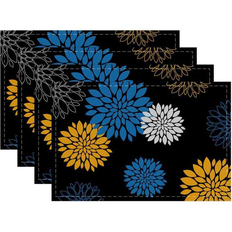 ランチョンマット モダン エレガント ファームハウス 幾何学模様 花柄 ブラック ポリエステル リビング ダイニング キッチン シーズン イベント用(x4)