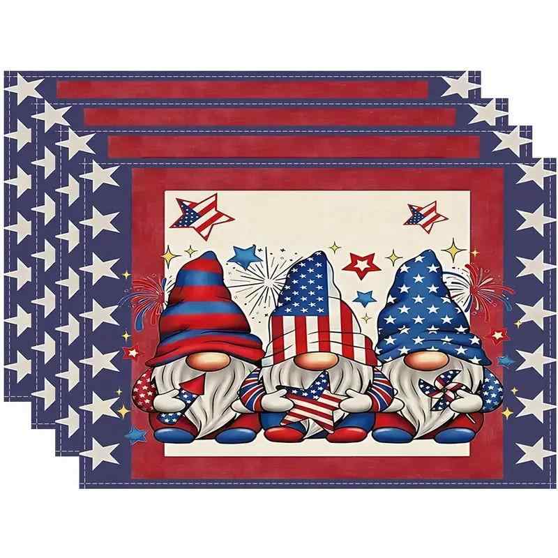 ランチョンマット アメリカ独立記念日 星条旗柄 愛国デザイン パーティー イベント 食卓 キッチン ダイニング ポリエステル製 インテリア 飾り(x4)