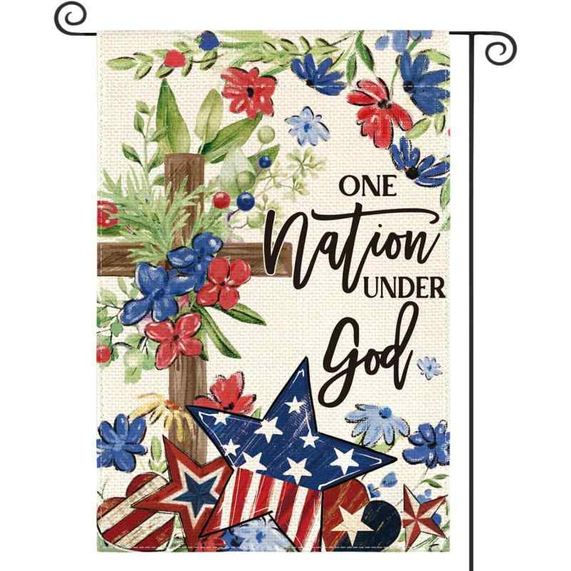 ガーデンフラッグ 両面 アメリカ 愛国 星条旗柄 独立記念日 記念イベント 祝祭 屋外用 リネン素材 庭園..