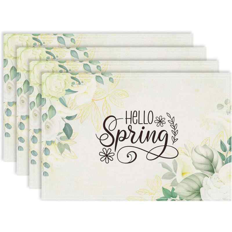 ランチョンマット ローズ柄 春 季節限定 ホリデー パーティー キッチン ダイニング 食卓 リビング 書斎 レストラン 店舗用 ポリエステル製 おしゃれ(x4)