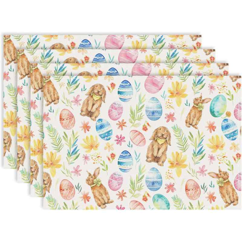 ランチョンマット 蝶々 うさぎ イースター柄 ポリエステル製 家庭用 キッチン 食卓 ダイニング パーティー おしゃれ かわいい テーブルマット プレースマット(x4)