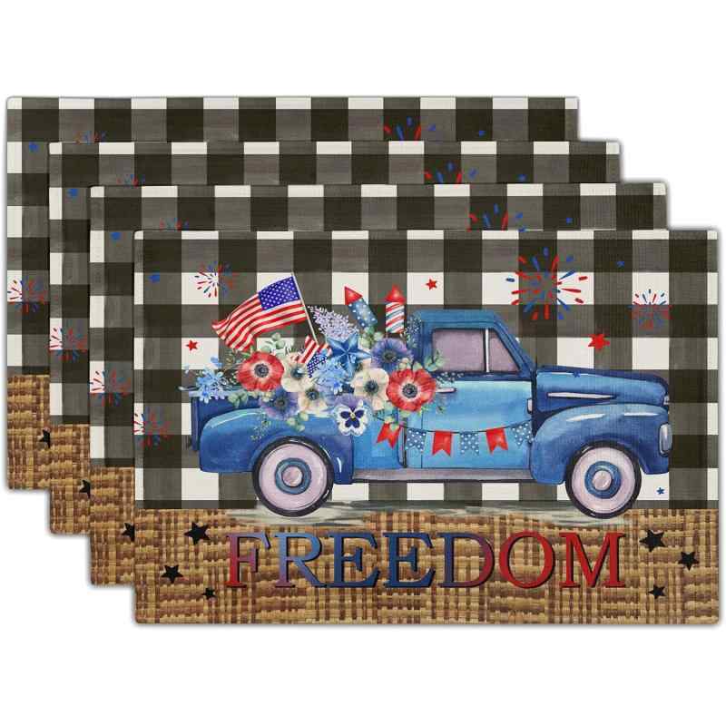 ランチョンマット 花柄 デイジー フラワーパターン おしゃれ かわいい アメリカン 食卓マット 撥水 防汚 ポリエステル製 30x45cm パーティー キッチン ダイニング用(x4)