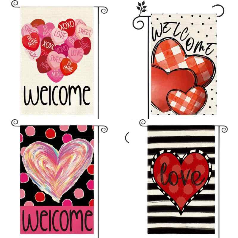 ガーデンフラッグ バレンタイン 冬 ウィンター 庭 庭園 玄関先 屋外 アウトドア 装飾 デコレーション ..