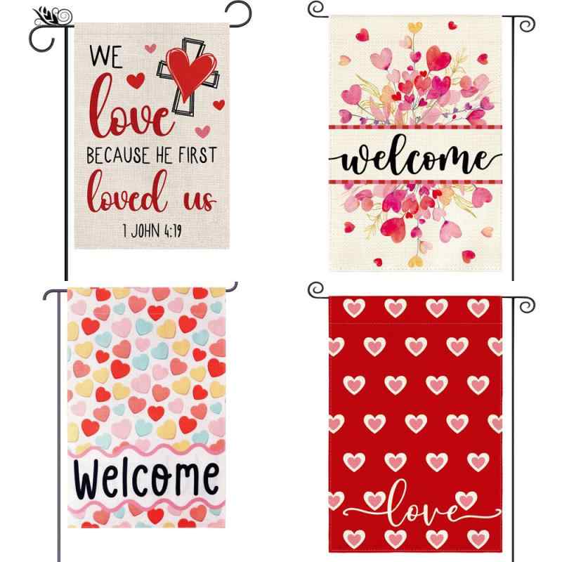 ガーデンフラッグ バレンタインデー クリスマス 冬 庭向け 麻 リネン 屋外 玄関 飾り 祝日 イベント デコレーション アウトドア ディスプレイ 雰囲気作り(x2)