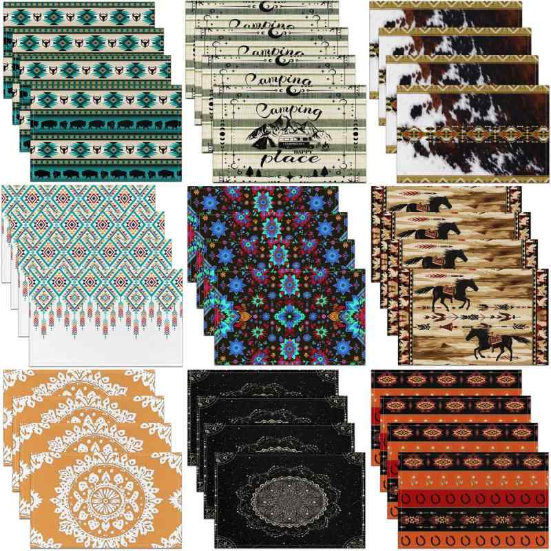 ランチョンマット プレースマット ボヘミアン レトロ カントリー ファームハウス スタイル ダイニング キッチン 食卓 テーブル デコレーション ホームパーティー インテリア リネン調 ポリエステル(x4)