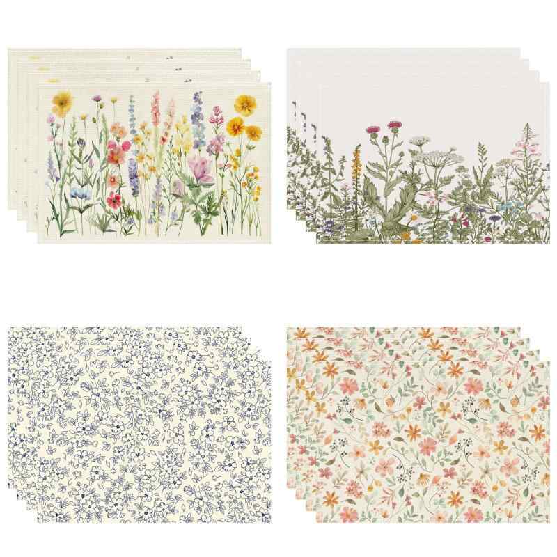 ランチョンマット 春夏 植物柄 花柄 ボタニカル 食卓用 ダイニング用 防汚 撥水 断熱 耐熱 麻 リネン 長方形 北欧風 テーブルマット(x2)(3)