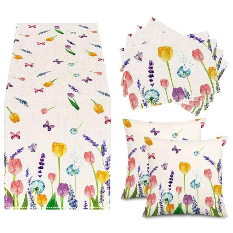 クッションカバー ピローケース 座布団カバー テーブルランナー タペストリー 花柄 麻 リネン モダン ..