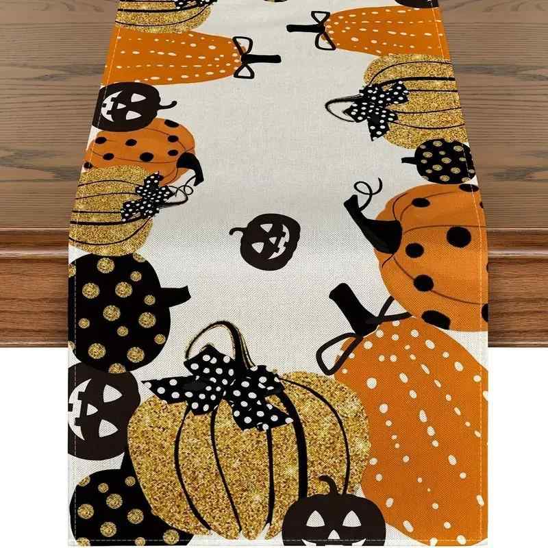 テーブルランナー ハロウィン カボチャ パンプキン プリント柄 ポリエステル製 ダイニング 食卓 リビング 寝室 屋外 アウトドア パーテ..