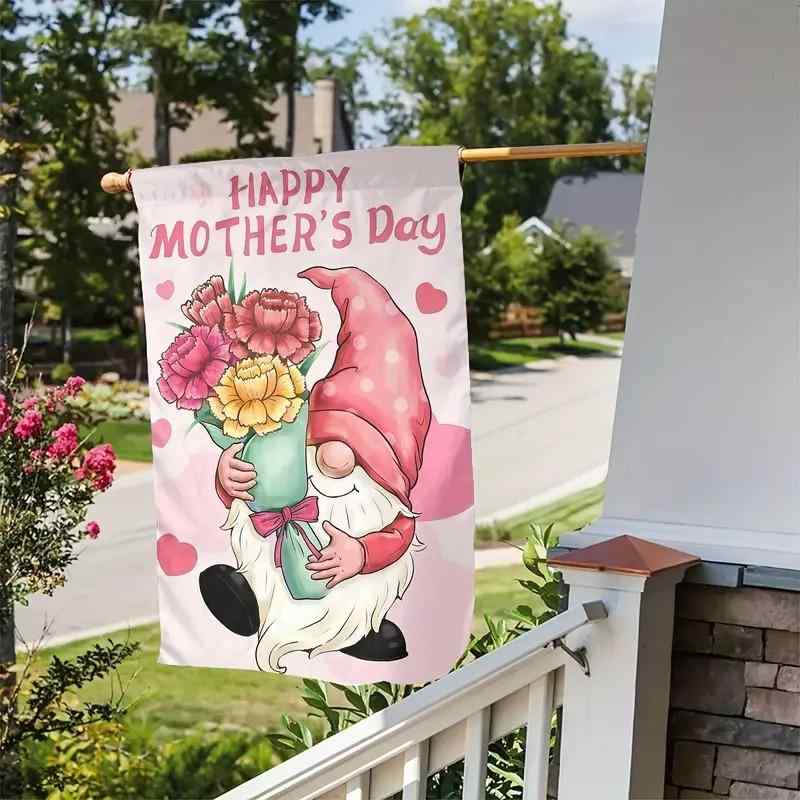 ガーデンフラッグ 母の日 プリント柄 庭 庭園用 ポリエステル生地 屋外用 パーティー イベント デコレーション カラフル 飾り 玄関 ベランダ(x2)