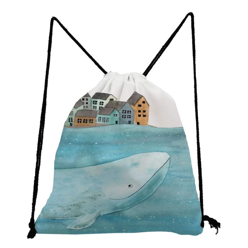 リュックサック 小学生 男女兼用 キッズ おしゃれ かわいい クジラ柄 巾着型 ポリエステル 軽量 通気性 耐久性 大容量 スクールバッグ 通学 塾 習い事 普段使い 子供用バックパック