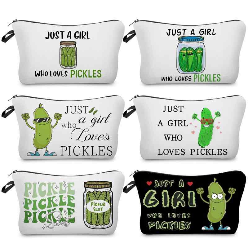 化粧ポーチ メイクポーチ 男女兼用 クラッチバッグ きゅうりキムチ柄 プリント 普段使い お出かけ トラ..