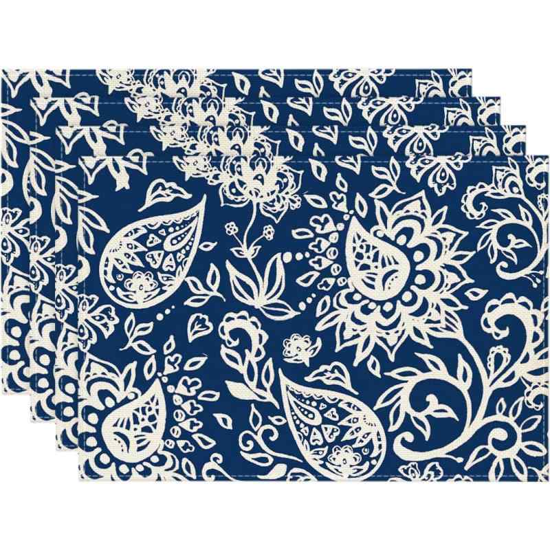 ランチョンマット ポリエステル リネン調 おしゃれ モダン シンプル ダイニング キッチン リビング用 パーティー アウトドア デコレーション オールシーズン対応(x4)