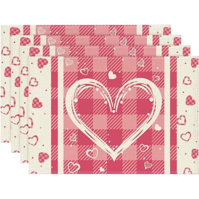 ランチョンマット プレースマット バレンタインデー キッチン ダイニング 食卓用 来客用 リビング パーティー アメリカンスタイル テーブル装飾 麻 ポリエステル(x4)