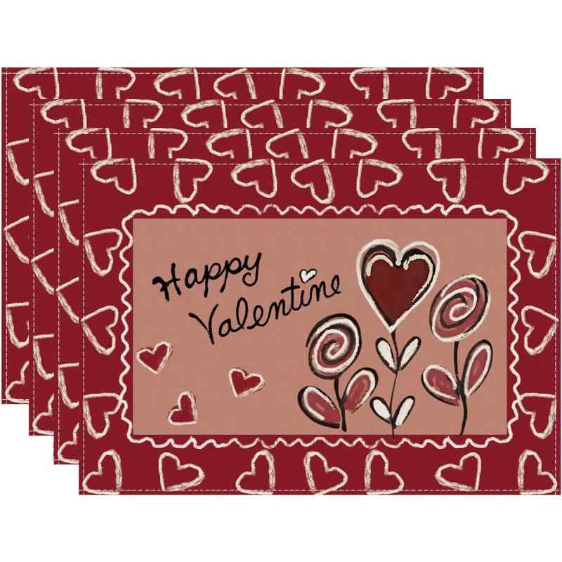 ランチョンマット プレイスマット バレンタインデー キッチン 食卓 ダイニング リビング パーティー デコレーション ポリエステル リネン調 おしゃれ 雰囲気作り ムード 空間演出(x4)