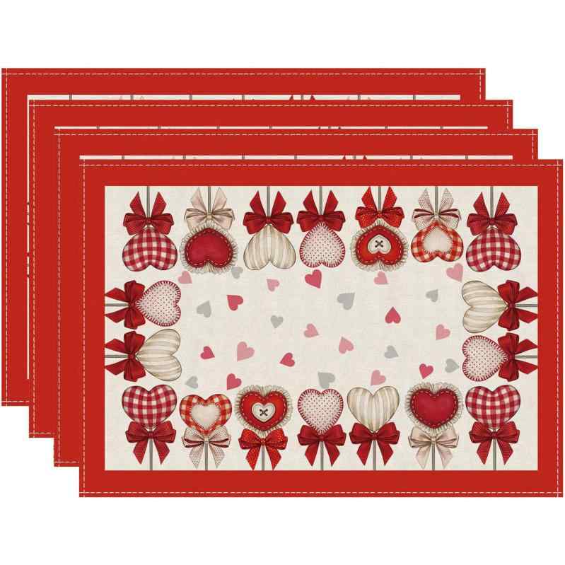 ランチョンマット バレンタインデー キッチン パーティー 飾り付け リネン ポリエステル アメリカン スタイル リビング ダイニング 書斎 業務用(x4)