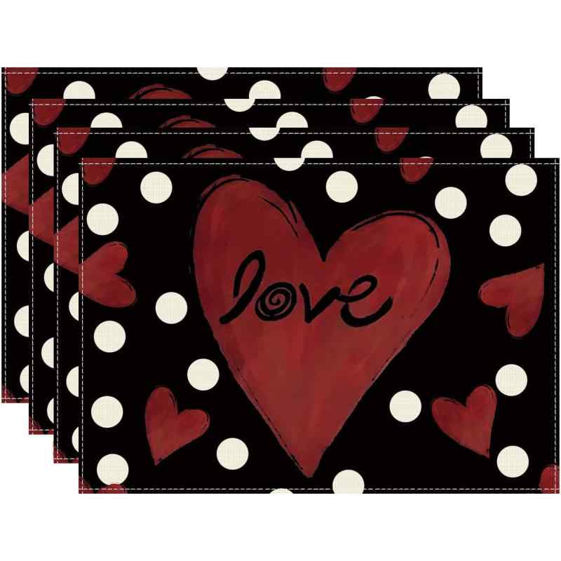 ランチョンマット バレンタインデー パーティー用 プレイスマット 食卓 ダイニング キッチン インテリア装飾 アメリカンスタイル ポリエステル製 麻調 雰囲気作り(x4)