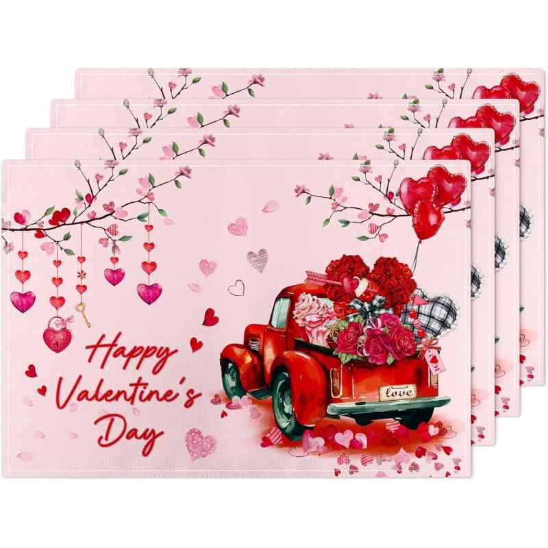 ランチョンマット バレンタインデー テーブルマット 食卓 ダイニング パーティー デコレーション 装飾 おしゃれ 雰囲気作り 麻 ポリエステル(x4)