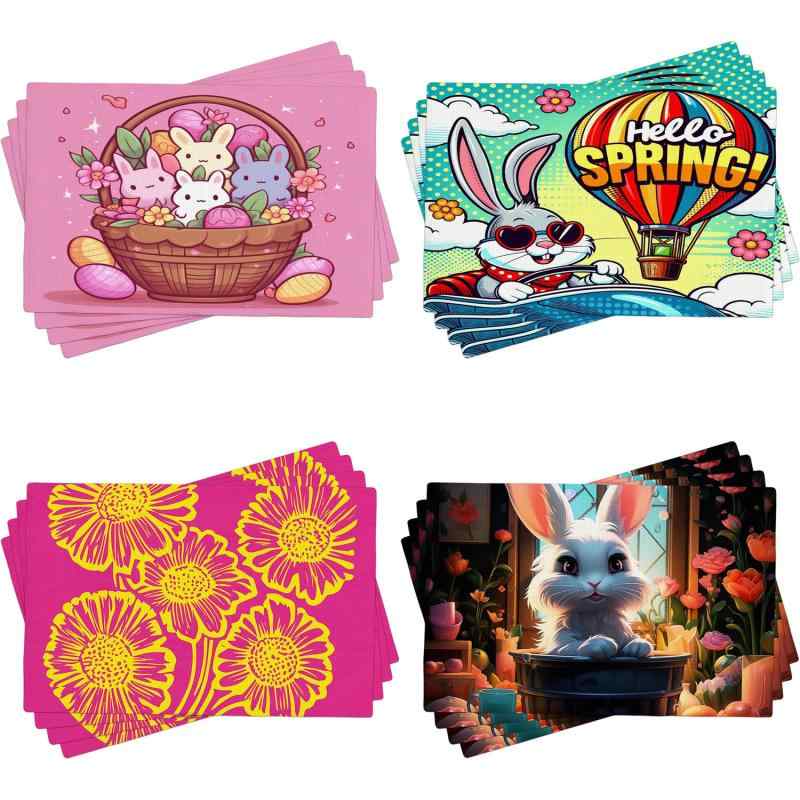 ランチョンマット 麻 ポリエステル 花柄 ボタニカル柄 プリント 春夏 リビング ダイニング キッチン テーブル 食卓 おしゃれ モダン シンプル インテリア 雑貨(x4)