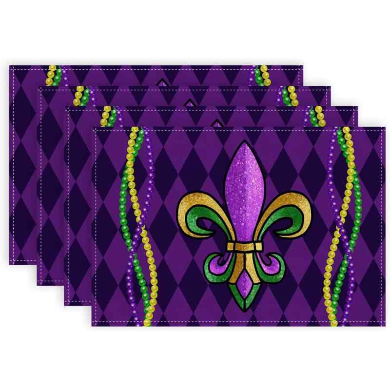 ランチョンマット 季節イベント 祭り パーティー 食卓 カントリー レトロ ヴィンテージ おしゃれ 麻 ポリエステル キッチンインテリア(x4)(3)