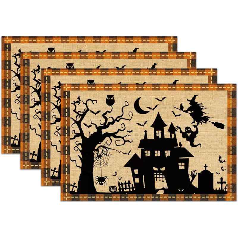 ランチョンマット ハロウィン ホリデー イベント テーブルマット リネン ポリエステル モダン シンプル 食卓 ダイニング キッチン 業務用(x4)