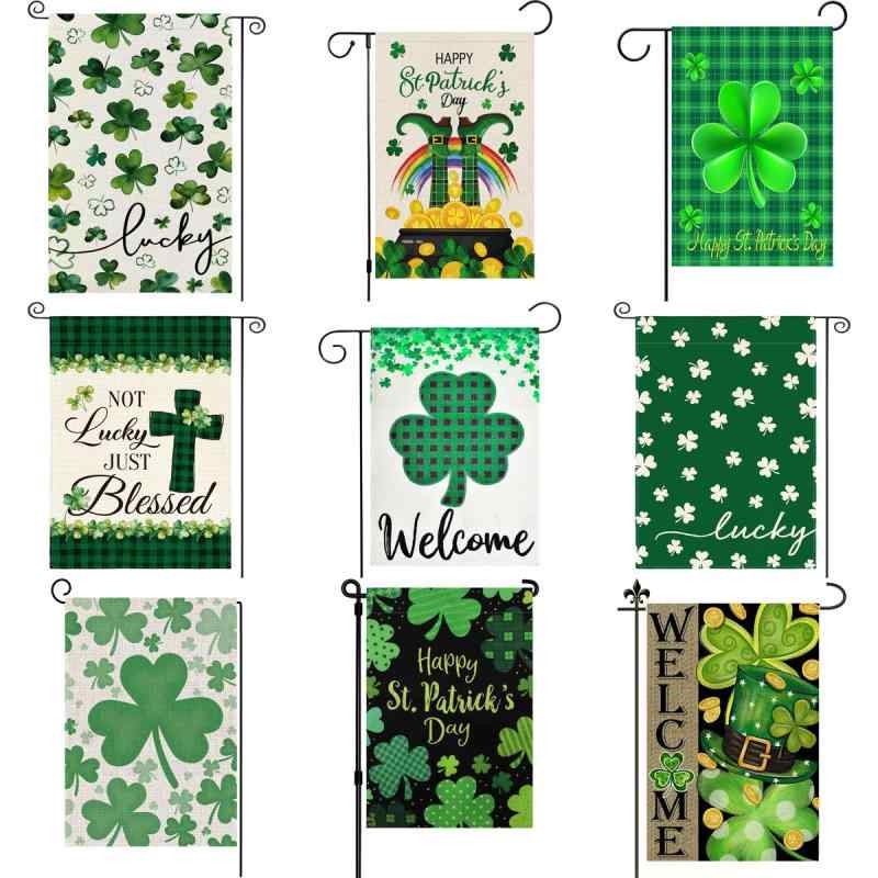 フラッグ 聖パトリックの祝日 セントパトリックスデー ガーデンフラッグ 庭園旗 クローバー 三つ葉 花 ..