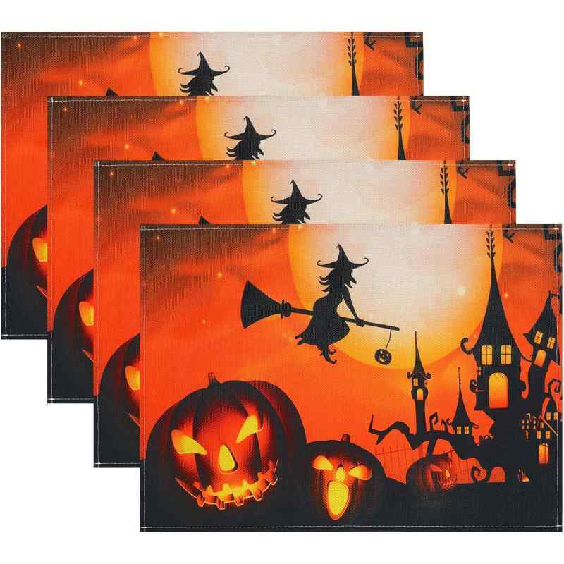 ランチョンマット ハロウィン テーブルマット 食卓 ダイニング キッチン用 パーティー イベント ポリエステル製 リネン調 モダン シンプル デコレーション リビング 業務用(x4)