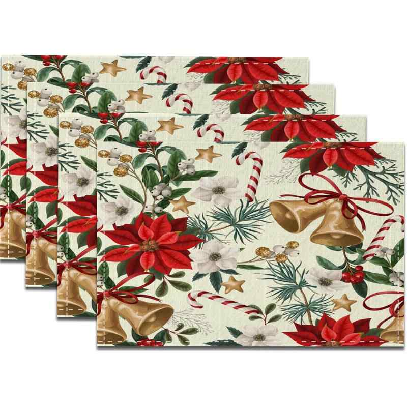 ランチョンマット クリスマス パーティー 食卓 テーブルデコレーション 断熱 リネン ポリエステル 布製 洗える お手入れ簡単 おしゃれ プレースマット テーブルマット(x4)