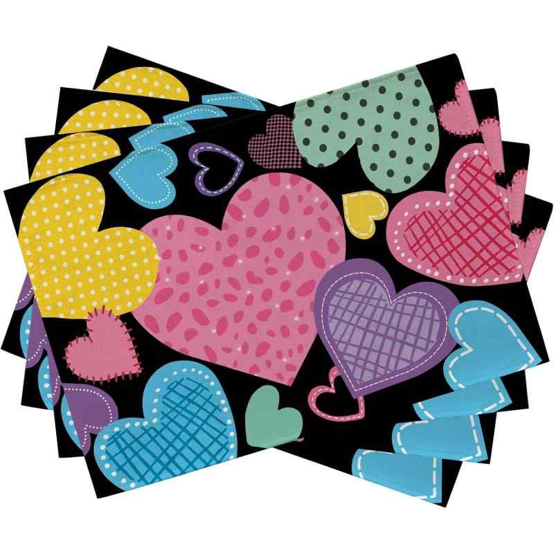 ランチョンマット バレンタインデー 麻 リネン ポリエステル繊維 断熱 食器 グラス 食卓用 ダイニング リビング テーブルデコレーション おしゃれ 雰囲気作り プレイスシート(x4)