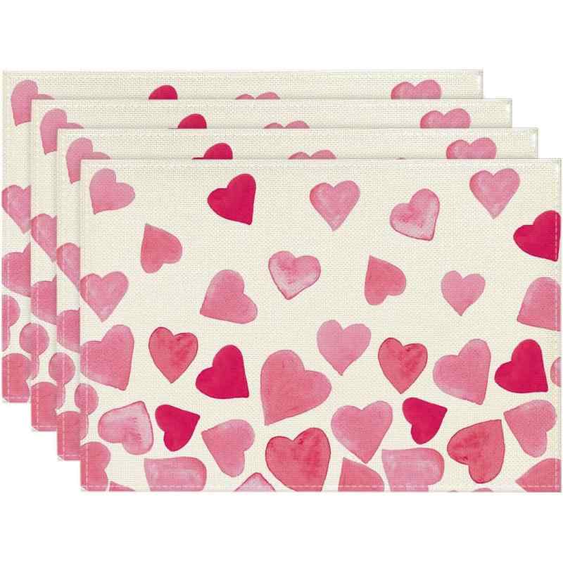 ランチョンマット 亜麻 ポリエステル 断熱 耐熱 食器用 バレンタインデー 装飾 インテリア アメリカン カジュアル ダイニング リビング(x4)