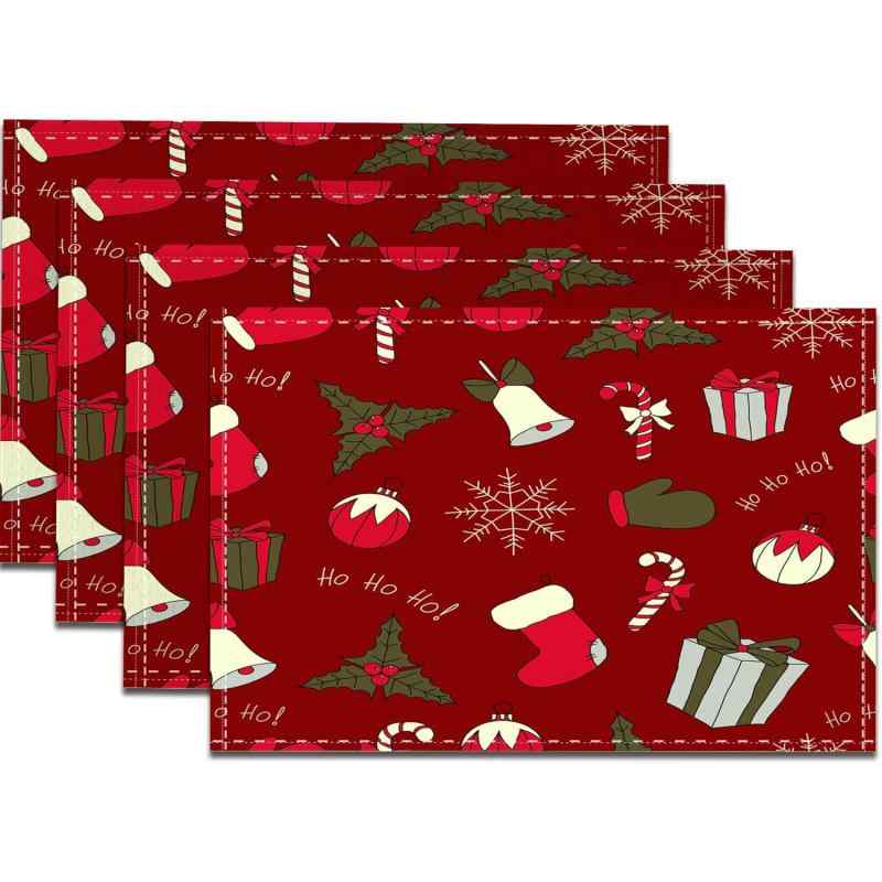 テーブルマット クリスマス 亜麻 麻 ポリエステル 断熱 ランチョンマット 鍋敷き 食器 カップ デコレーション 飾り アメリカンスタイル 食卓 ホームパーティー インテリア小物 プレースマット(x4)