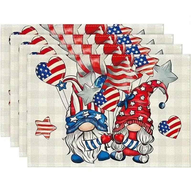 ランチョンマット 独立記念日 星条旗柄 花柄 パーティー イベント用 アメリカン ポリエステル製 ダイニング キッチン リビング 店舗用(x4)