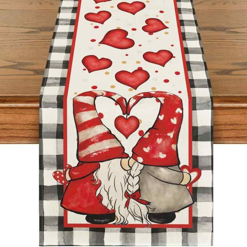 テーブルランナー リネン風 ポリエステル製 ピンク 水彩ハート柄 かわいい バレンタイン 食卓 ダイニング リビング キッチン モダン シンプル インテリア デコレーション(x2)