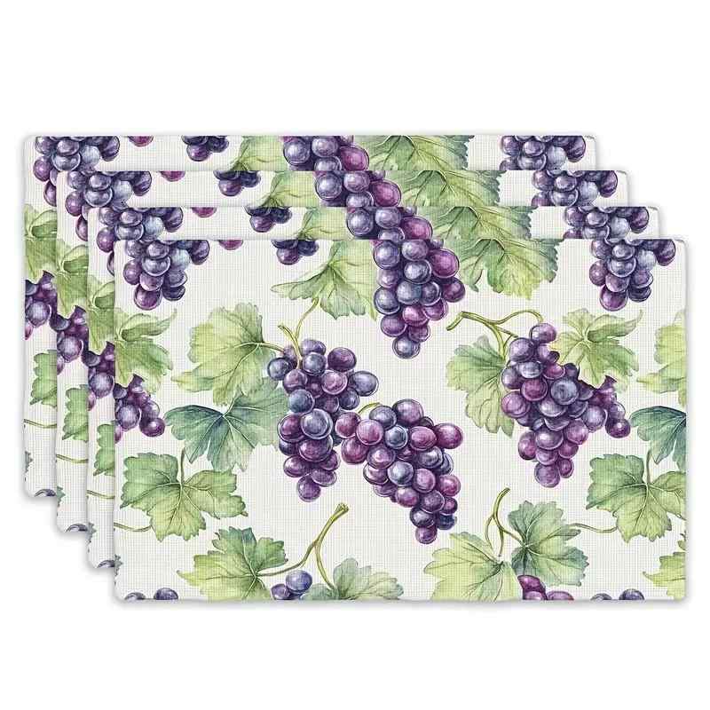 ランチョンマット 春夏 ブドウ ボヘミアン柄 ポリエステル製 キッチン ダイニング 食卓 華やか インテリア テーブルマット(x4)