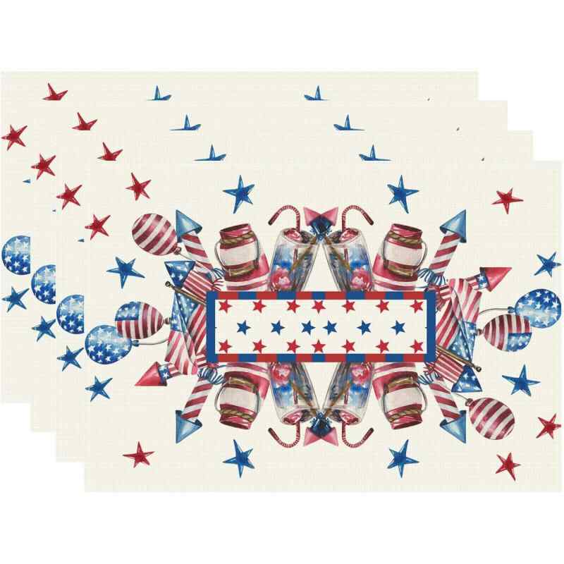 ランチョンマット 夏 アメリカン 星条旗柄 花柄 ポリエステル 独立記念日 パーティー イベント 食卓 ダイニング キッチン おしゃれ プレースマット(x4)