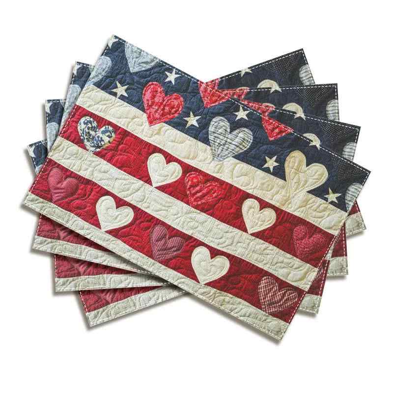 ランチョンマット プレースマット テーブルマット 独立記念日 戦没将兵追悼記念日 国旗 花柄 アメリカン イベント パーティー 食卓 ダイニング キッチン 防水 防汚 ポリエステル製(x4)