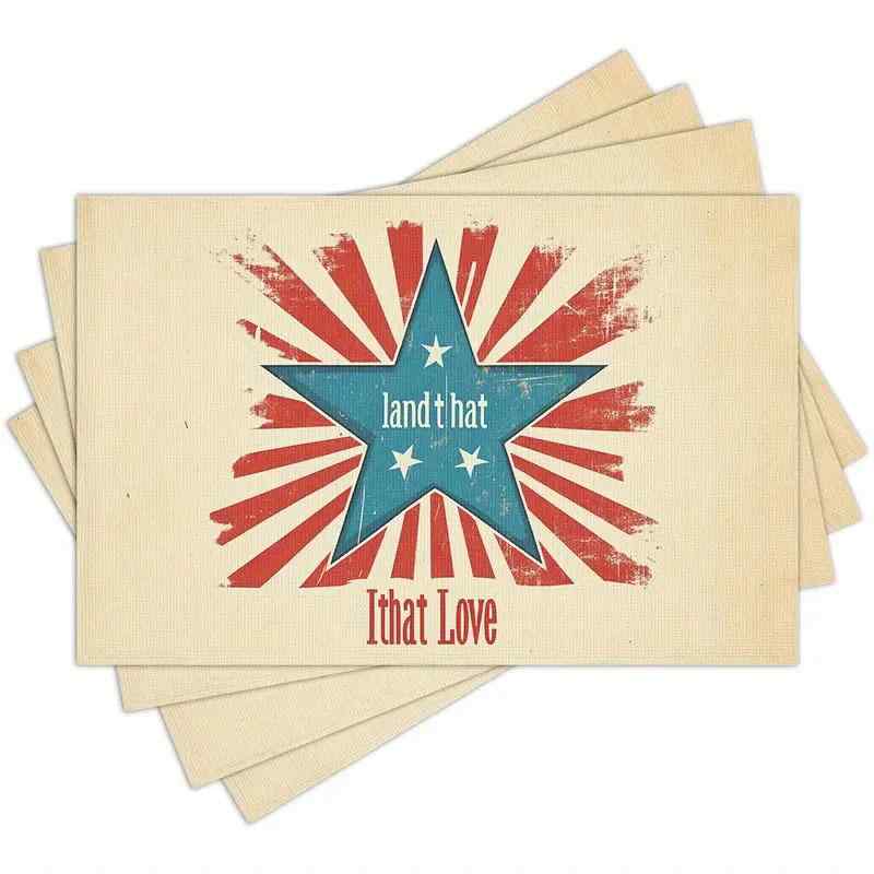 ランチョンマット アメリカンデザイン 国旗柄 花柄 ポリエステル製 パーティー ダイニング キッチン リビング おしゃれ 洗える 撥水加工 テーブルウェア(x4)