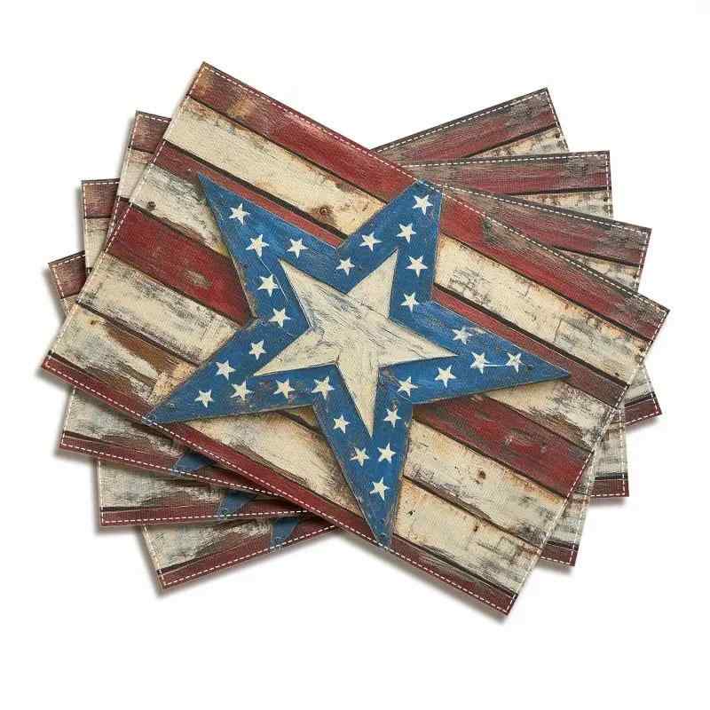 ランチョンマット アメリカ独立記念日 メモリアルデー 星条旗柄 花柄 ポリエステル製 ダイニングテーブル 食卓用 パーティー イベント 装飾 プレイスマット(x4)