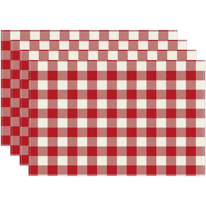 ランチョンマット プレイスマット テーブルマット レッド ホワイト チェック柄 春夏 パーティー 食卓 ダイニング リビング ポリエステル製 汚れ防止 お手入れ簡単 アメリカンスタイル カジュアル(x4)