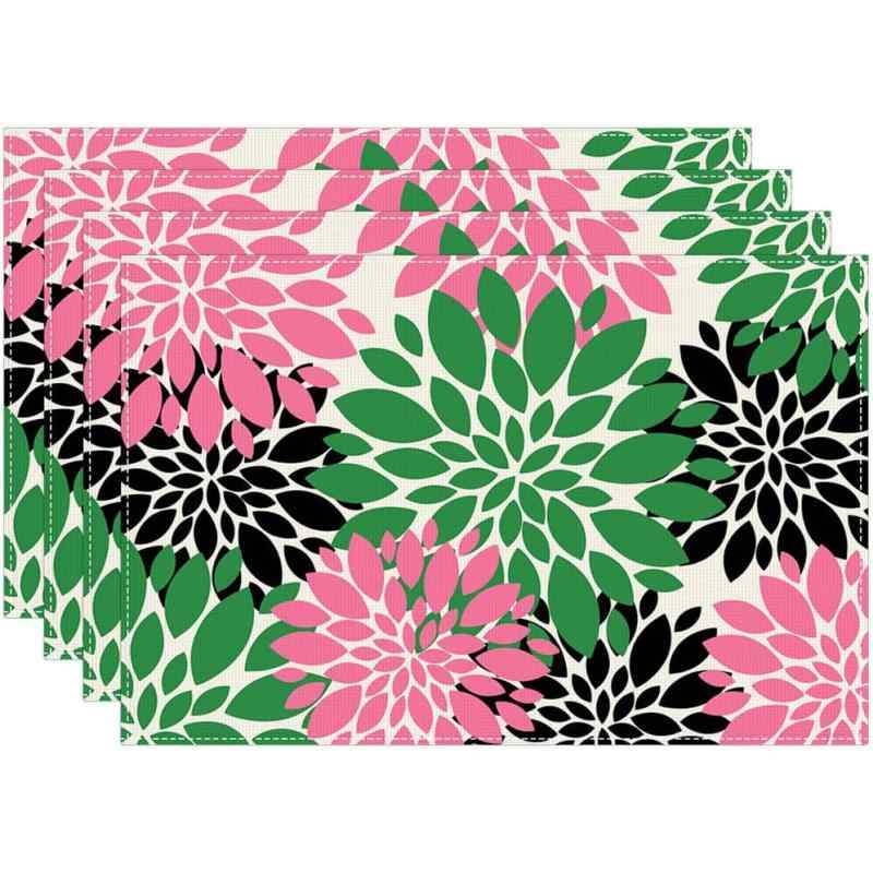 ランチョンマット 抽象柄 ピンク グリーン ブラック 春夏 季節限定 パーティー用 キッチン ダイニング 食卓 リビング ポリエステル アメリカン スタイル(x4)